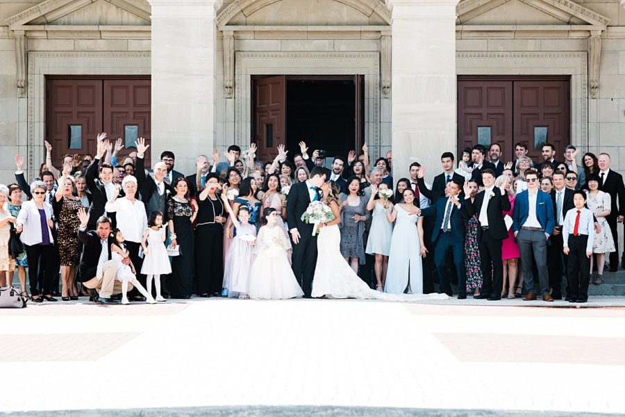 Bride, Groom, Wedding Party and guests outside St. Raphael the Archangel church ‖ Hazel + Skye » http://www.hazelandskye.com